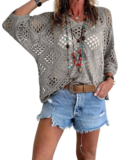 ⏰Last day sale 49% OFF🔥Hot Sale-Womens Bohemian-Inspired Beige Crochet Top with V-Neck